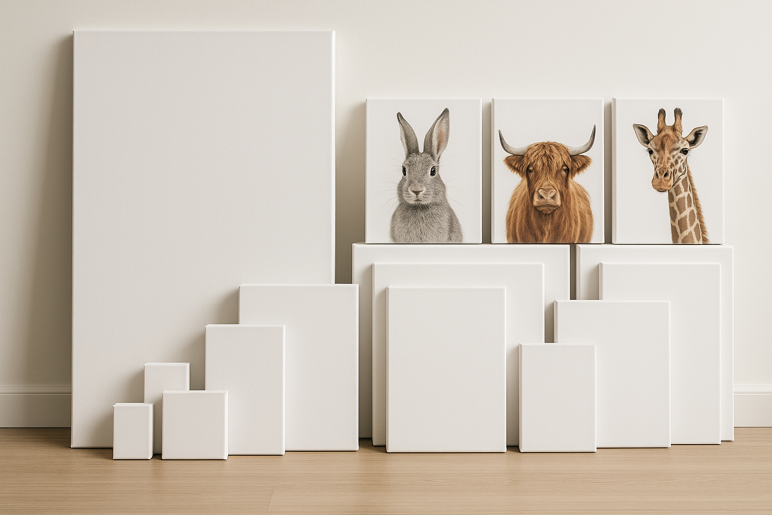 Handmade blank white canvases in various sizes with printed animal art – premium UAE quality