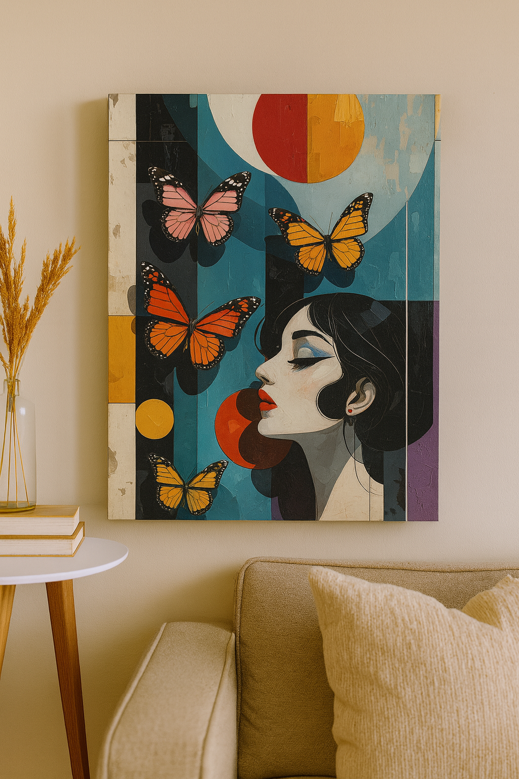 Printed canvas art of a woman – high-quality wall print on handmade cotton canvas