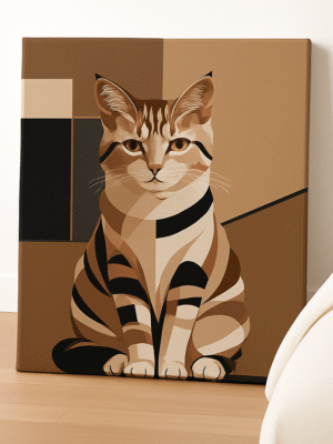Geometric Cat Portrait – Handmade Canvas