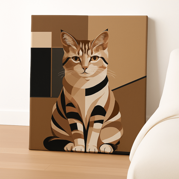 Geometric Cat Portrait – Handmade Canvas