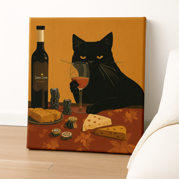 Elegant Black Cat – Handmade Canvas
