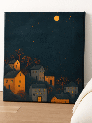 Moonlit Village – Handmade Canvas