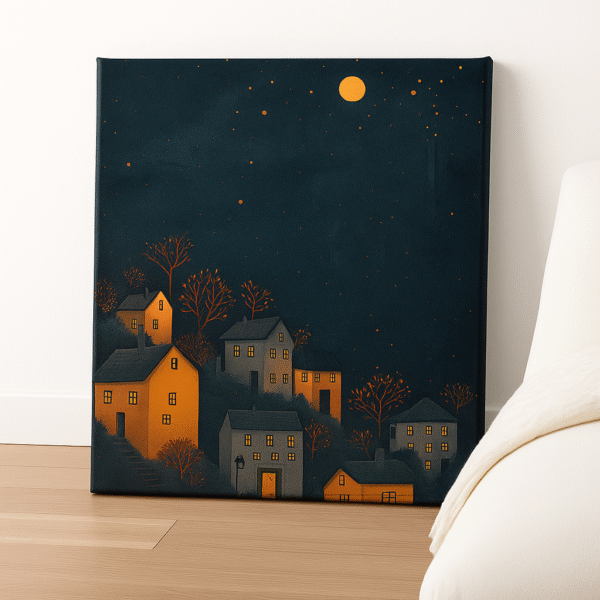 Starry Night Village – Handmade Canvas Print