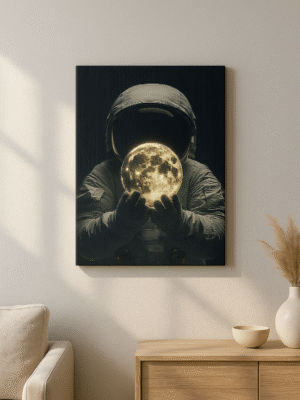 Astronaut with the Moon – Handmade Canvas