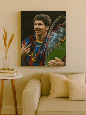 Lionel Messi Champions Glory – Handmade Canvas