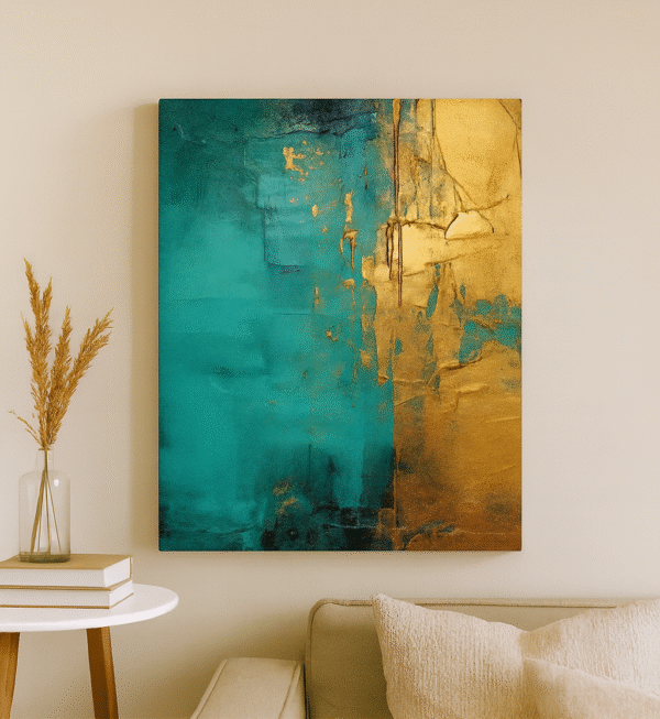 Teal Gold Serenity – Handmade Canvas