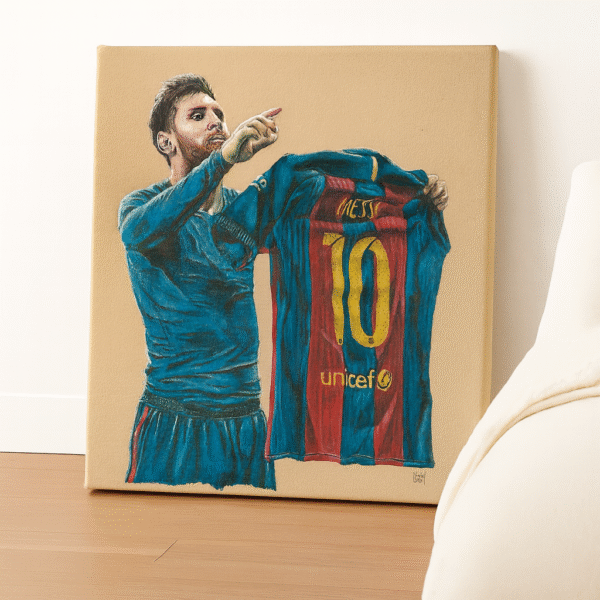Lionel Messi Shirt Celebration – Handmade Canvas