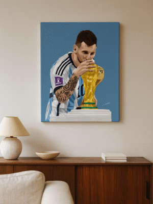 Lionel Messi World Cup Triumph – Handmade Canvas