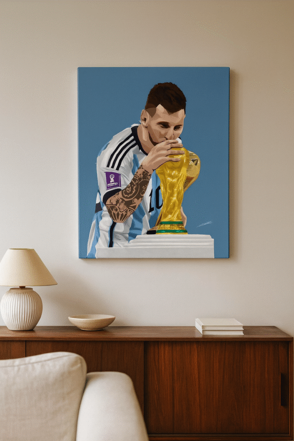 Lionel Messi World Cup Triumph – Handmade Canvas