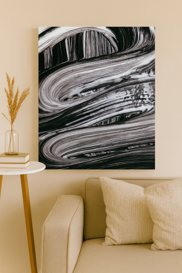 Monochrome Flow – Handmade Canvas