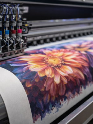 High-quality canvas being printed by a professional large-format printing machine