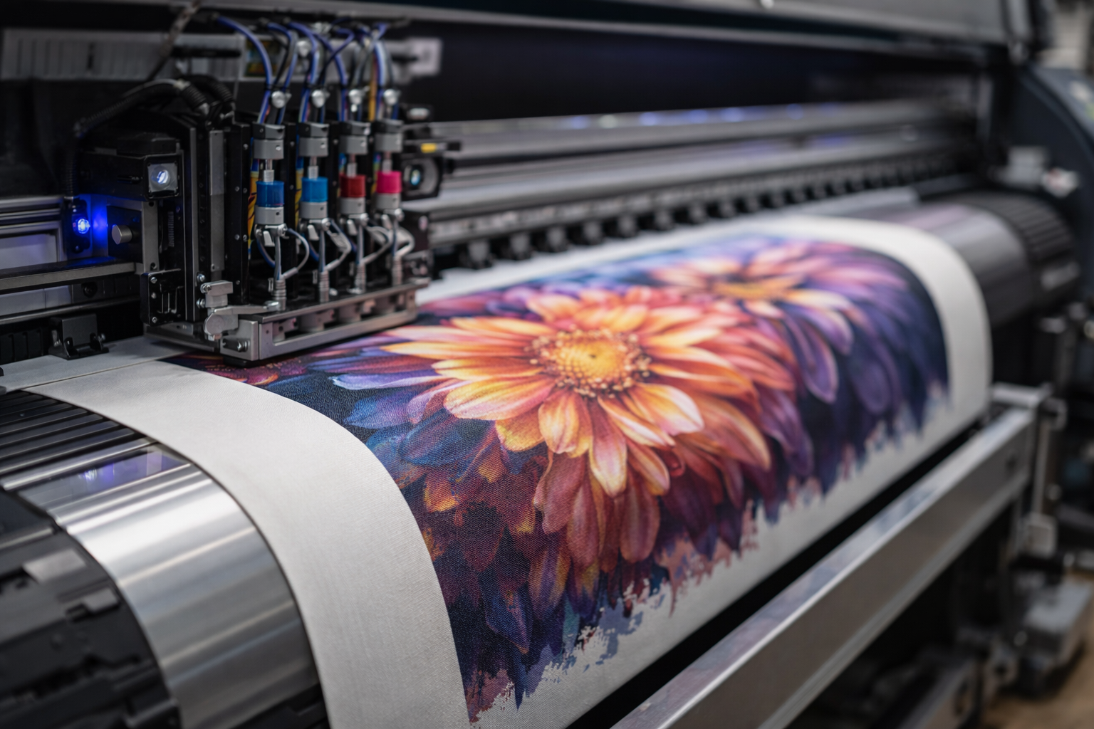 High-quality canvas being printed by a professional large-format printing machine